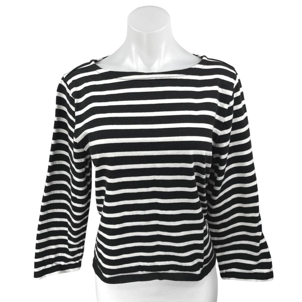 J.Crew Black & White Striped Long Sleeve Classic Fit T Shirt Tee Top Size L